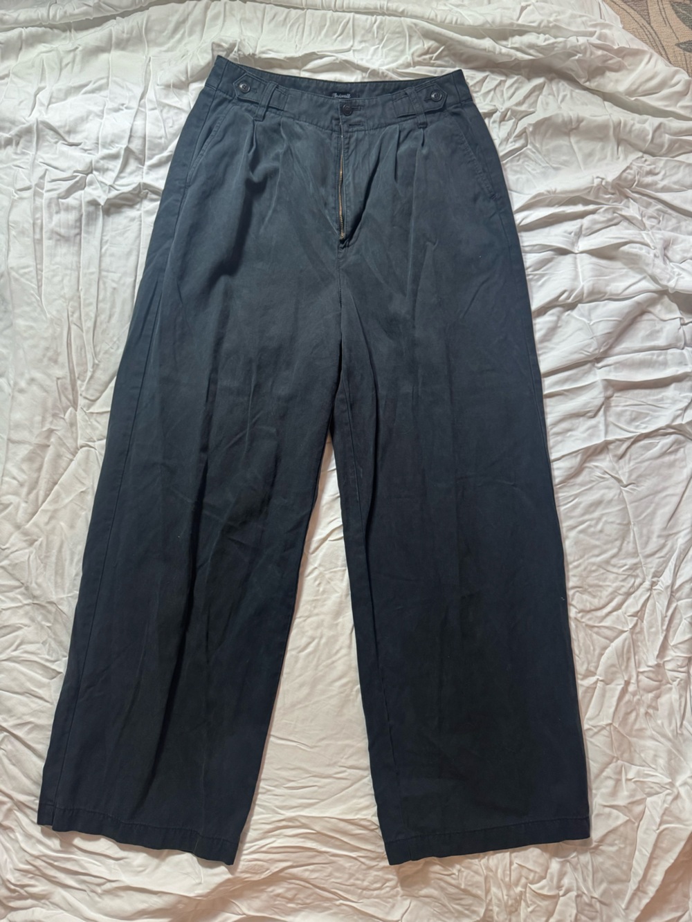 Madewell Black Wide-Leg Pleated Women's Pants